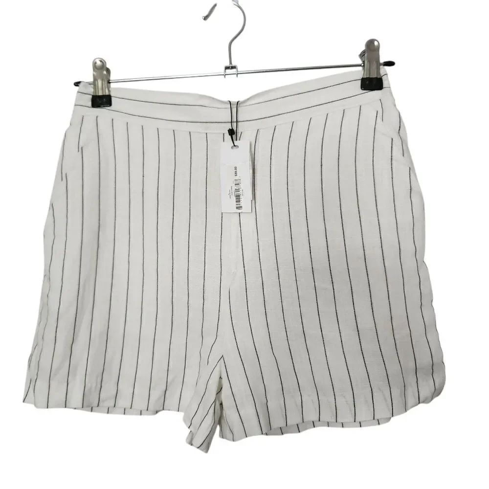 Steve Madden Womens Jessa Ivory Striped Women Shorts Lined Linen Blend Small